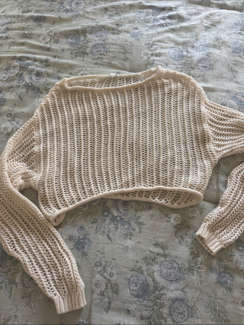 Garage Cream Open-Knit Cropped Sweater